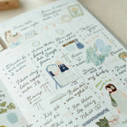 Sticker sheet with illustrations and text on a white background