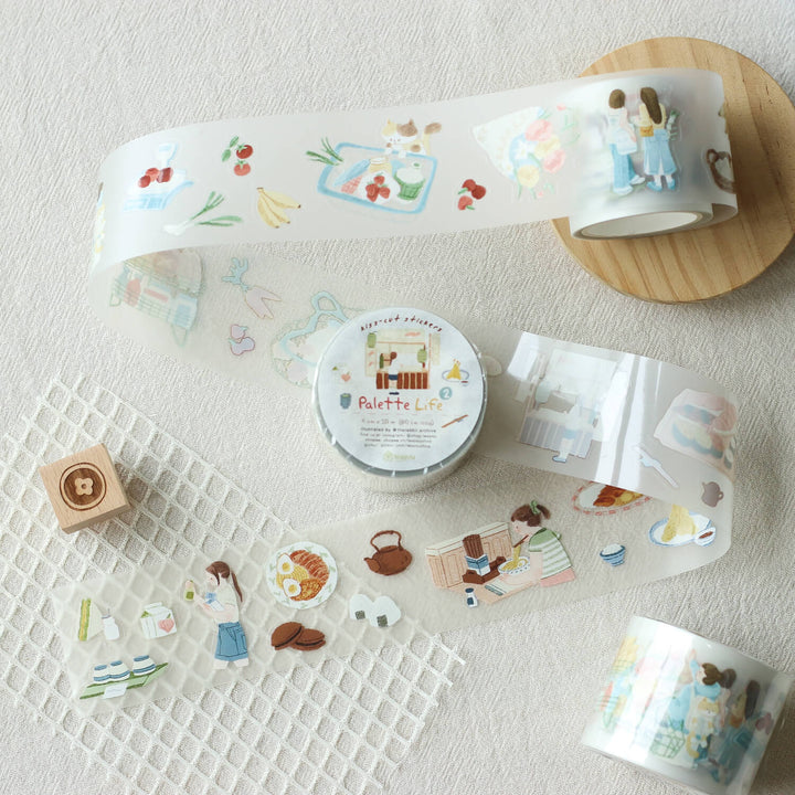 Palette Life 2 PET Tape by Teayou with painterly illustrations unrolled on a light surface