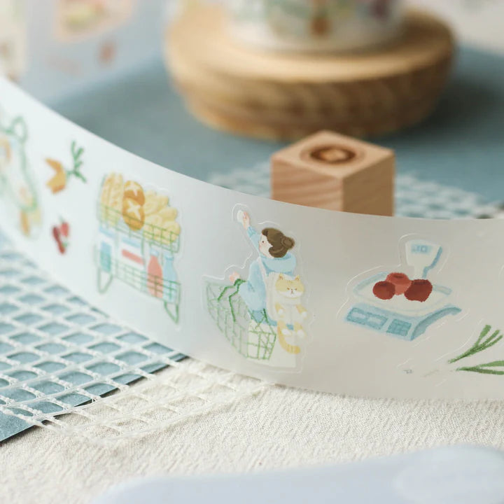 Illustrated book spread decorated with Palette Life 2 PET Tape woman and object drawings