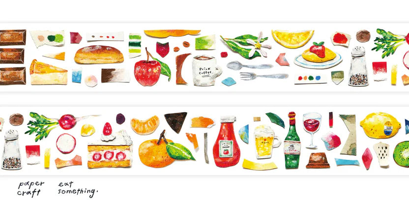 Paper Craft Eat Something PET Tape food and drink illustrations arranged as a border on white