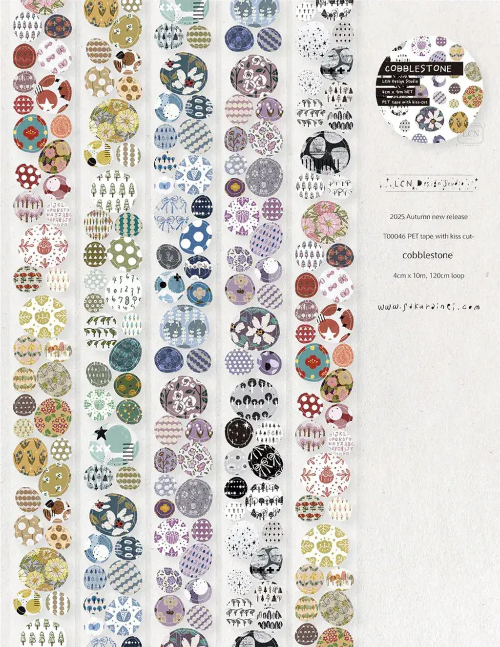Full collection of Pebble Die-Cutting PET Tape strips with mixed aesthetic patterns
