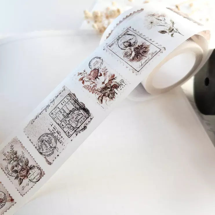 Penny Post Washi Tape vintage stamp strip displayed on a clean white surface, top view