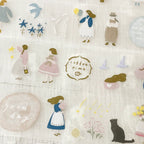 Scrapbook page decorated with blue dress girl sticker and star elements, mixed media journaling style.