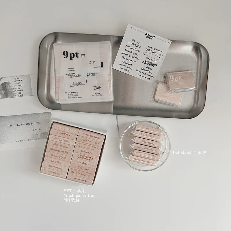 9pt.(2) Tiny Text Rubber Stamps [18 options]