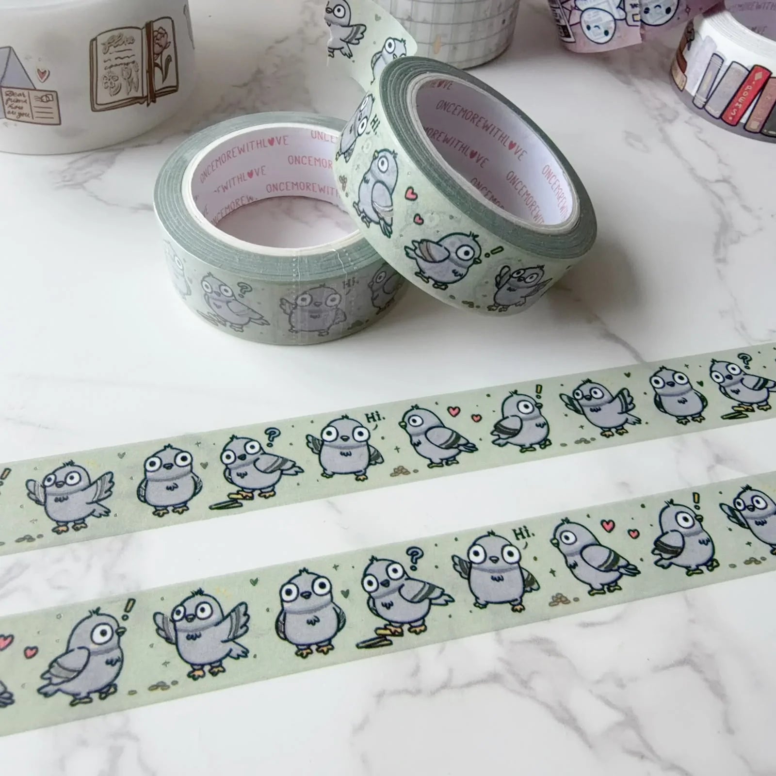 Pigeons + Matte Iron Grey Foil 15mm Washi Tape Roll
