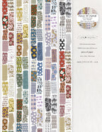 Matte PET tape with minimal black and white designs featuring trees, numbers, and floral patterns on a white background