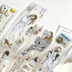 Illustrated stickers of people and objects on a white background