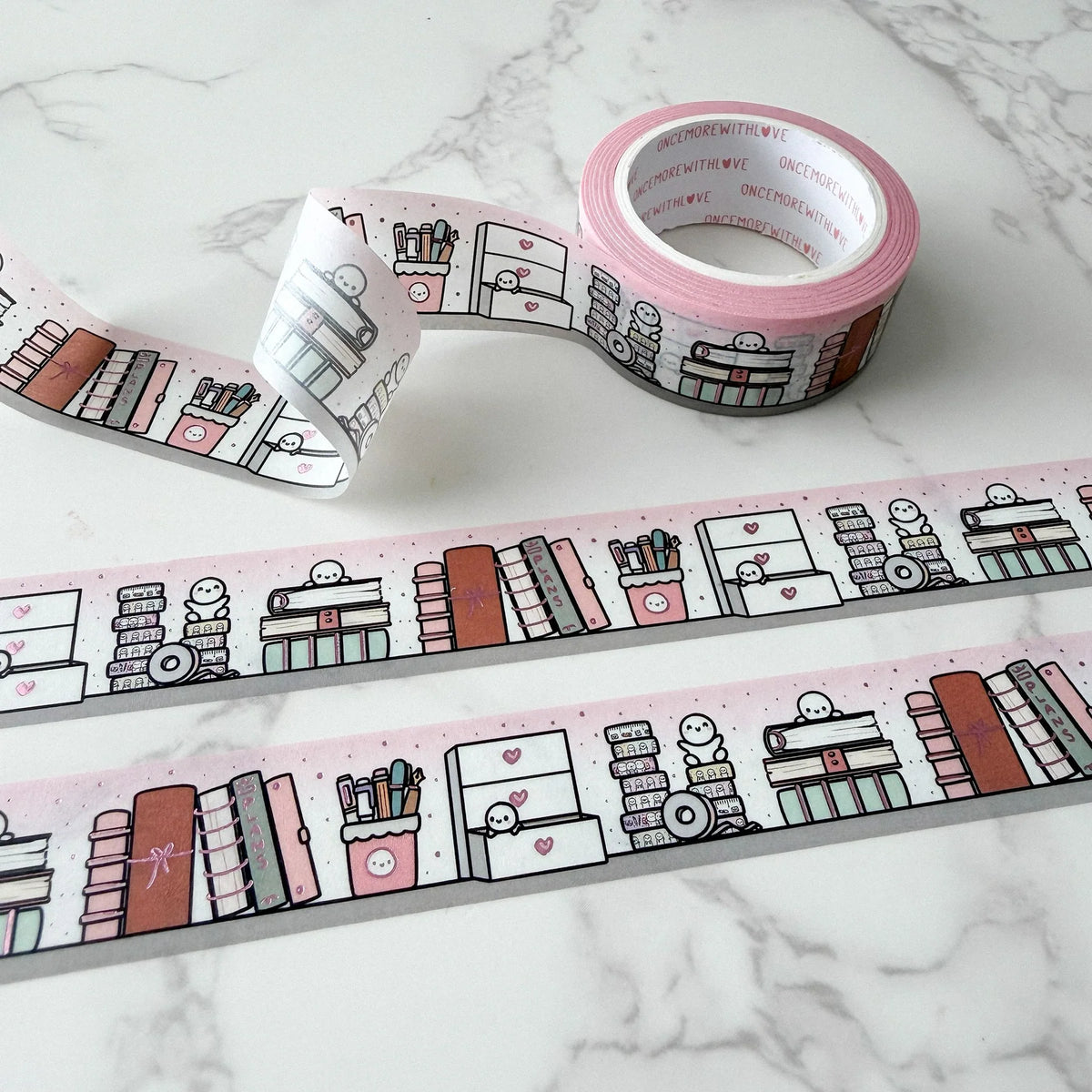 Planner Shelf 3.0 Washi Tape by OnceMoreWithLove, 18mm cozy planner shelf roll with pink foil
