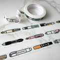 Popular Pens Washi Tape by OnceMoreWithLove, 10mm roll of adorable stationery pen illustrations