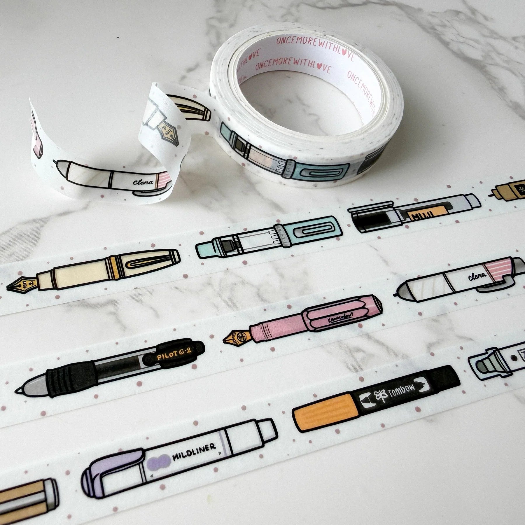 Popular Pens Washi Tape by OnceMoreWithLove, 10mm roll of adorable stationery pen illustrations