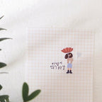 Illustration of a person with a red hat on a grid background