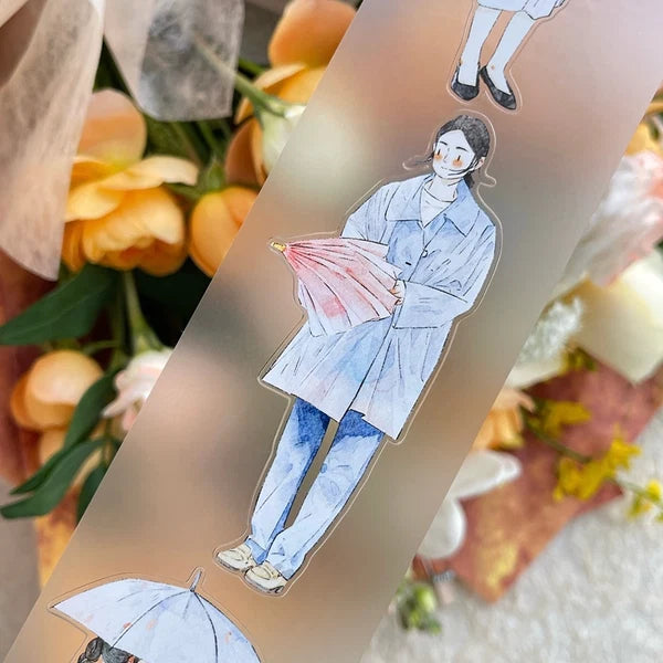 Rainy Days 53 PET Tape by DingDing — figure with an umbrella PET tape design, for journaling