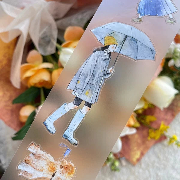 Rainy Days 53 PET Tape by DingDing — umbrella-figure PET tape motif on florals, for journaling