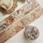 Decorative tape with text and patterns on a white surface