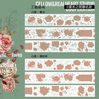 Decorative washi tape with floral designs on a green background, featuring the brand 'Gellom & Real Heart Studio'.