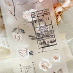 Vintage-style travel ticket with floral design on a soft beige background
