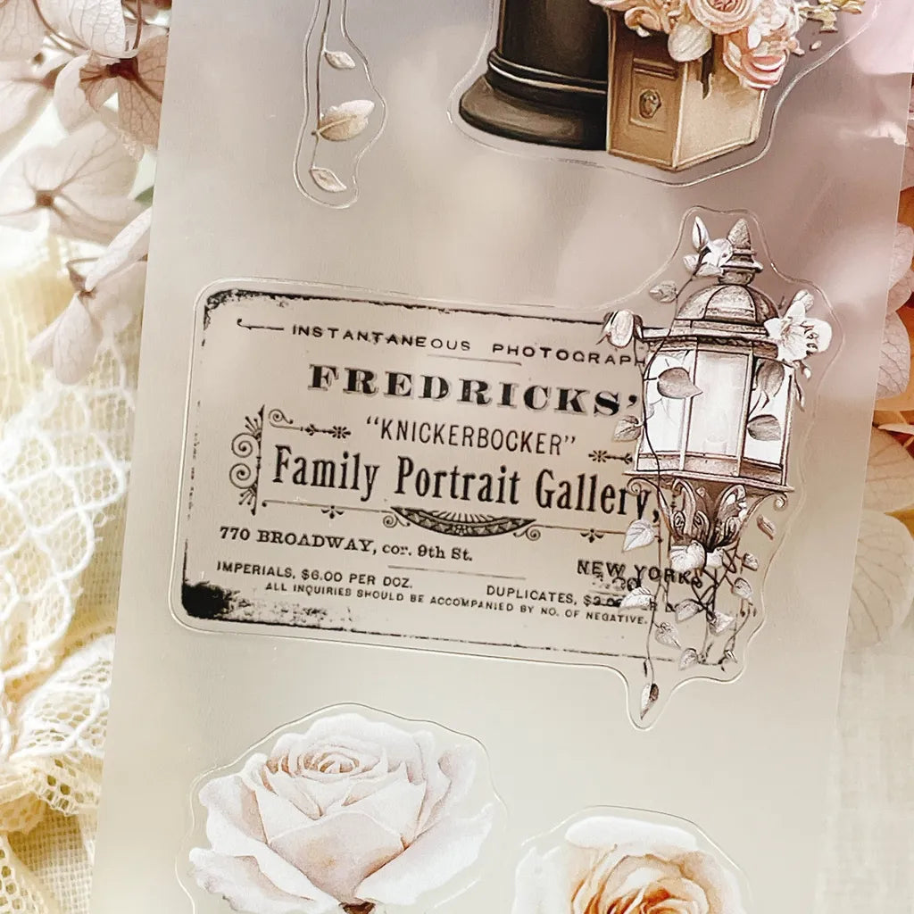 Rose Post PET Tape vintage portrait gallery advertisement design with decorative accents