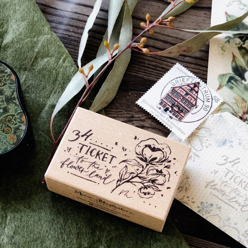 Ticket To The Flower Land Rubber Stamp