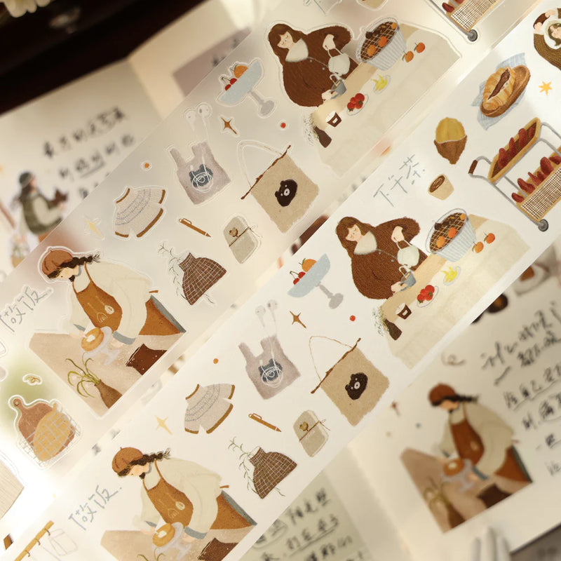 Salty Lifestyle PET Tape by Yier quirky girl and object stickers on a beige background