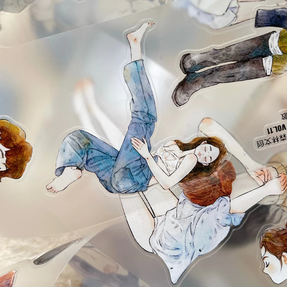 Scatter 40 PET Tape repeated resting-scene illustrations collaged together, artistic layout