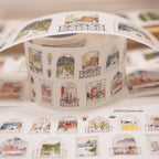 Roll of decorative tape with illustrated designs on a white surface