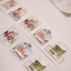 Colorful house illustrations on a white background