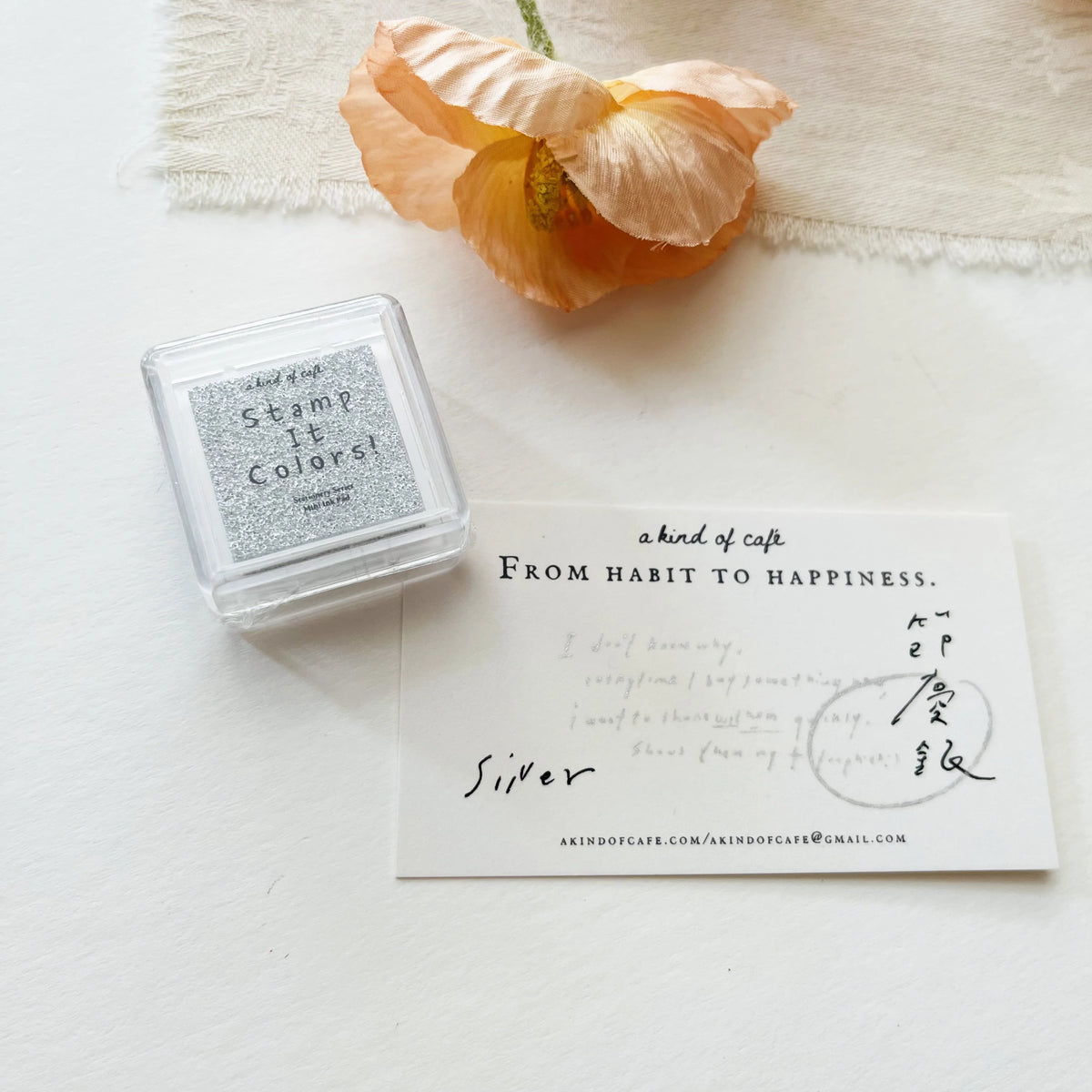 Silver Sparkle Stamp Ink Pad by a kind of café — silver glitter pigment stamp ink pad, for journaling & craft