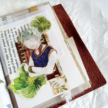 Flower Haired Boy PET Tape by Siyun Studio artistic collage with figure and plants on texture