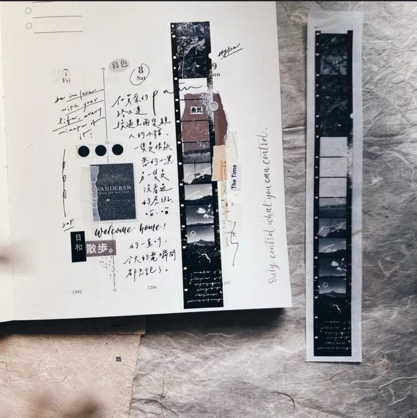 Skyline PET Tape by Mr. Eggplant collage of text and images on a textured surface