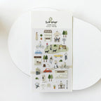 Sheet of decorative stickers with illustrations on a white background