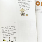 Notebook page with handwritten text and illustrations on a white background