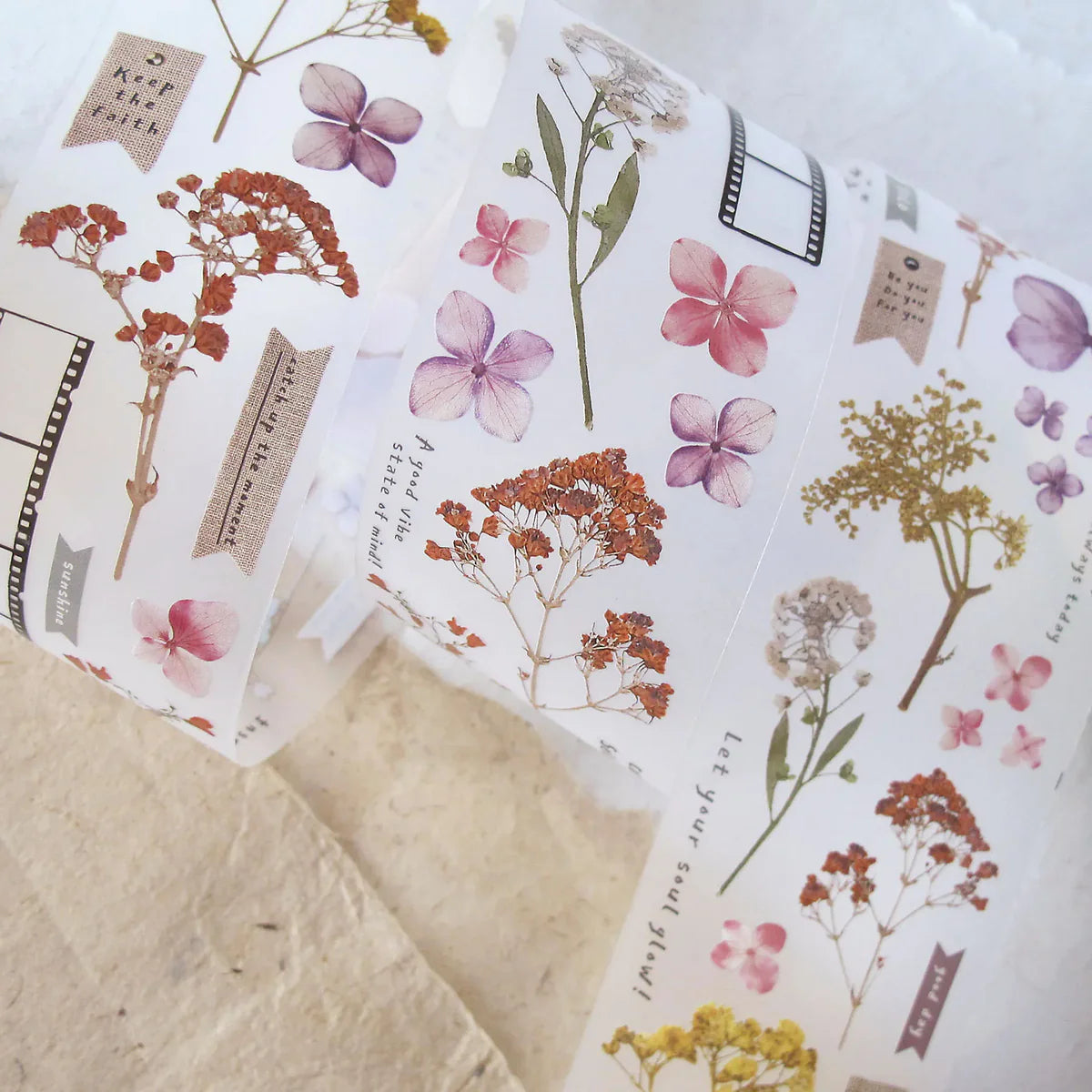 Set of Snippets Chapter 2 PET Tape floral and vintage design sheets, overhead styled view