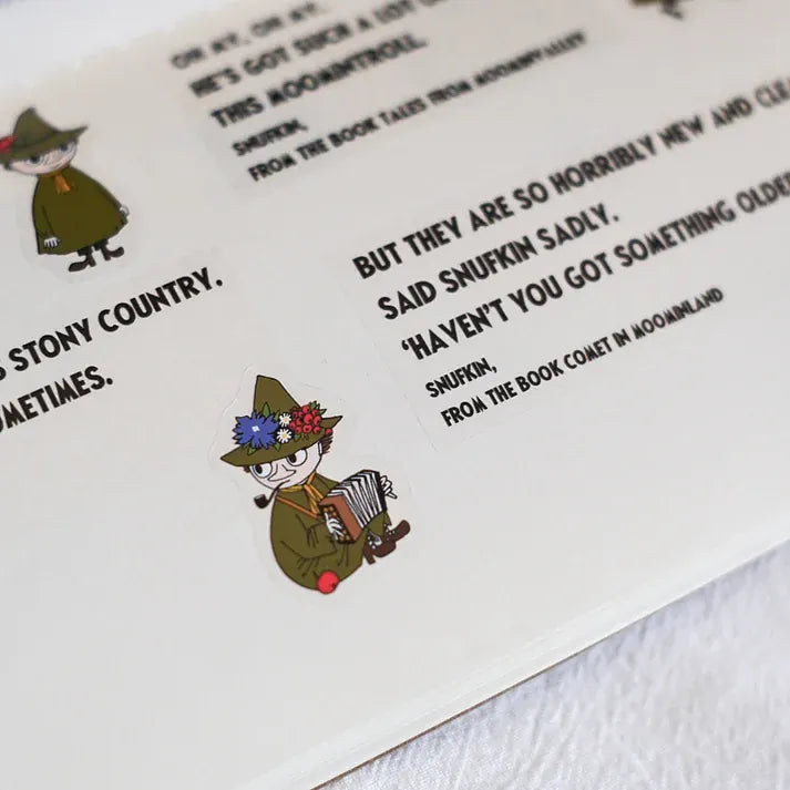 Snufkin's Philosophy ft. Moomin PET Tape showing Snufkin artwork with a quote on a white backdrop