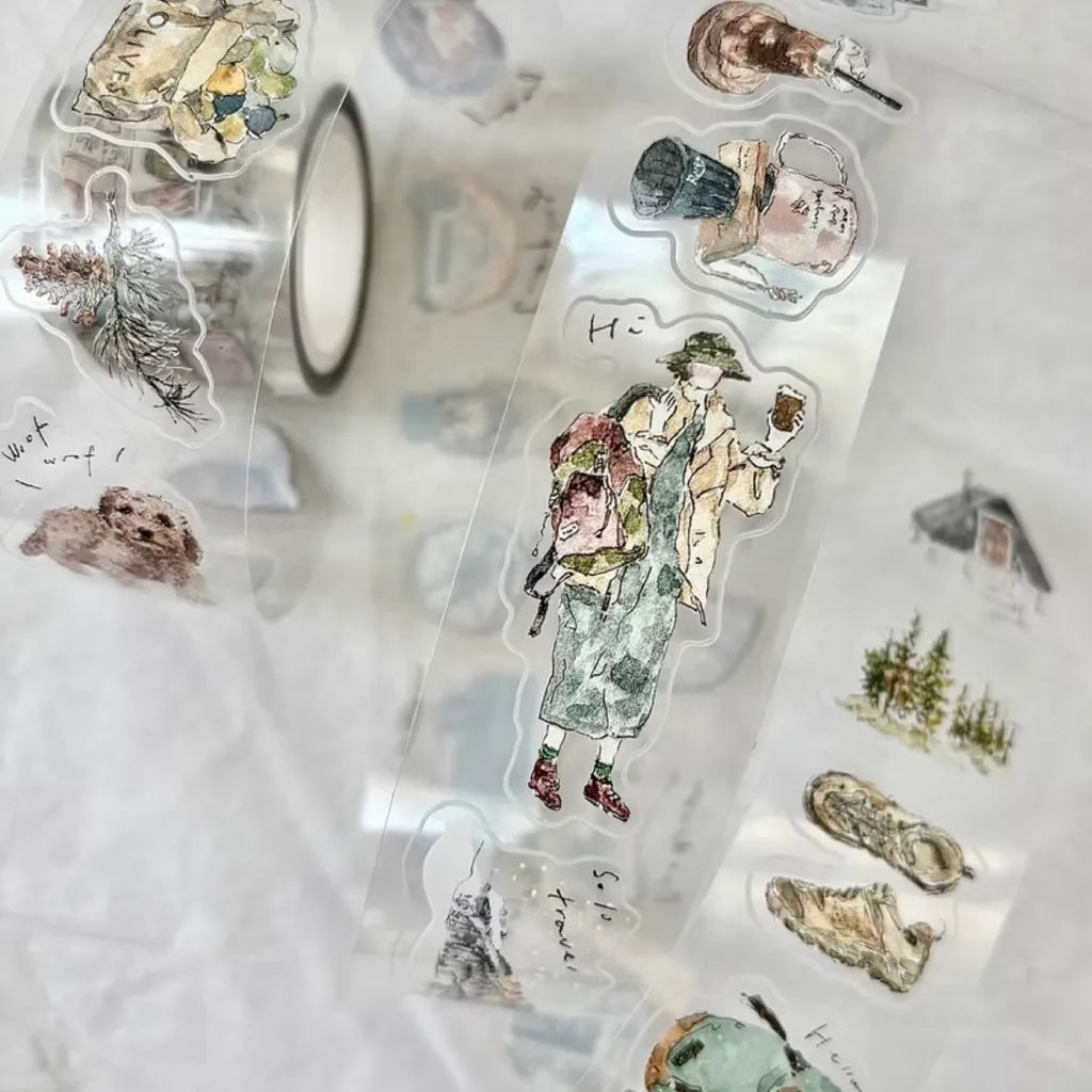 Solo Travel Cut Glossy PET Tape sheet of travel-inspired die-cut designs, main product view