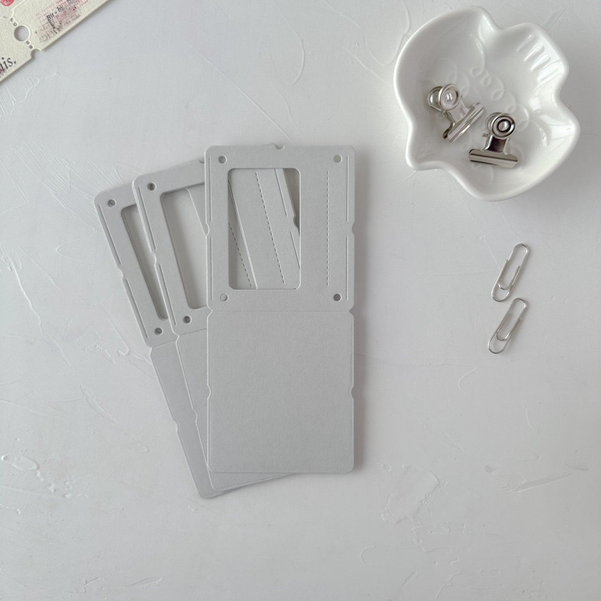 Grey Specimen Card Vol. 1 cards styled with a white clip on a light grey surface