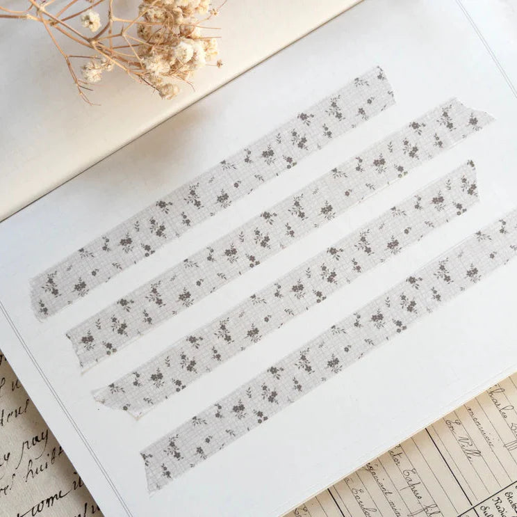 Spring Cottage IV floral washi strips on a notebook page styled with dried flowers