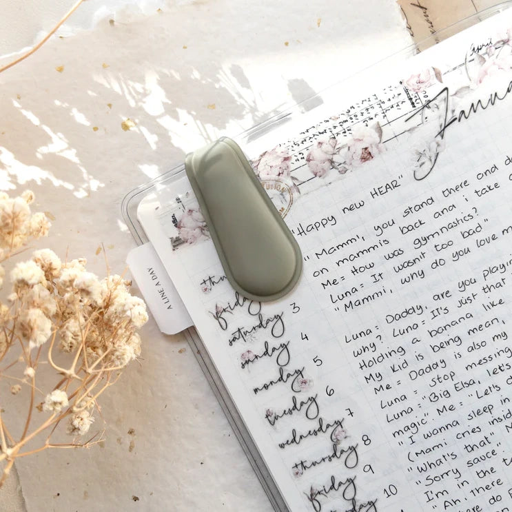 Green Spring Cottage Magnetic Bookmark on a planner page with floral decorations and text