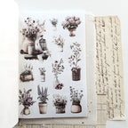 Soft pastel floral sticker sheet with assorted botanical illustrations and dried flower tones
