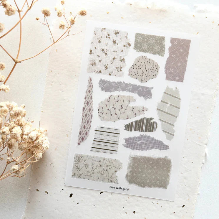 Spring Cottage Trimmings Transfer Sticker sheet of border patterns with dried flowers on light