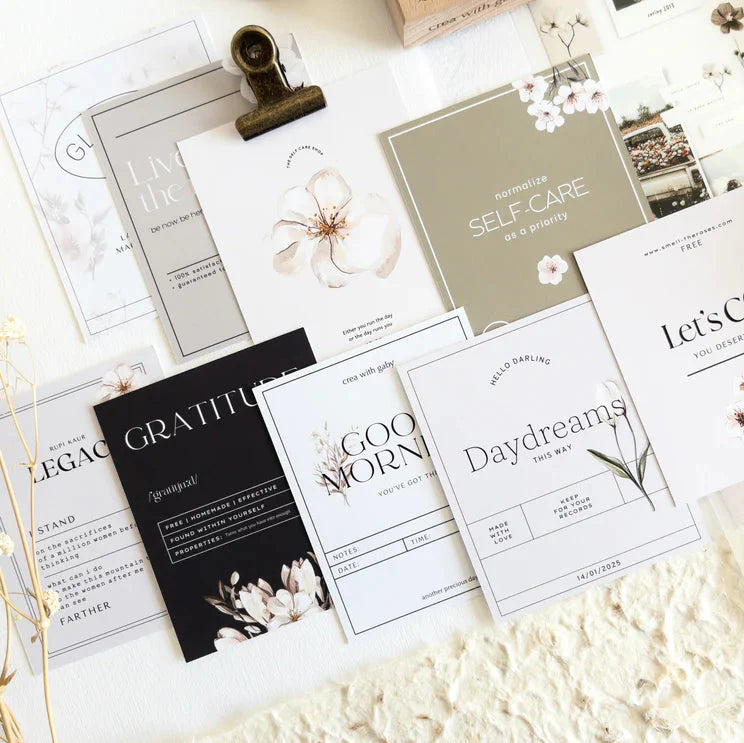 Spring in My Journal set of nine journaling cards with quotes and florals in neutral tones