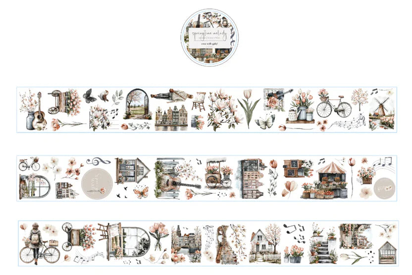 Strip of Springtime Melody PET Tape vintage illustrations displayed on a clean white background