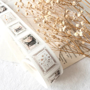 Stamps Washi Tape by crea with gaby with vintage stamp designs styled beside dried flowers