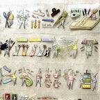 Illustrations of small figures performing various activities on a textured background