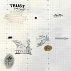Illustrations on a grid background with motivational text