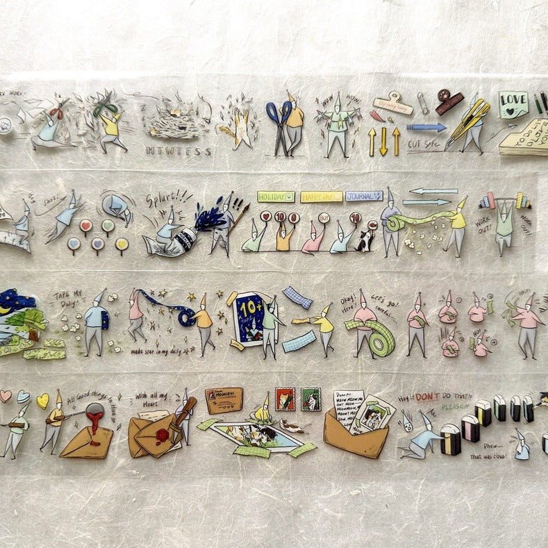 Collection of small illustrations on a textured surface