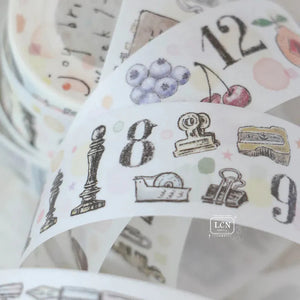 Roll of Stationery Joy Bringer Week 1 PET Tape with numbers and illustrations on white