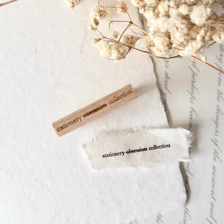 Stationery Obsession Rubber Stamp collection label print with dried flowers on a light backdrop