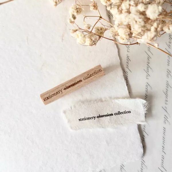 Stationery Obsession Rubber Stamp collection label print with dried flowers on a light backdrop