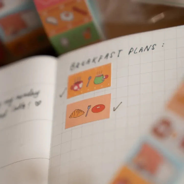 Breakfast Plans notebook page decorated with Breakfast Club Label Sticker Tape icons
