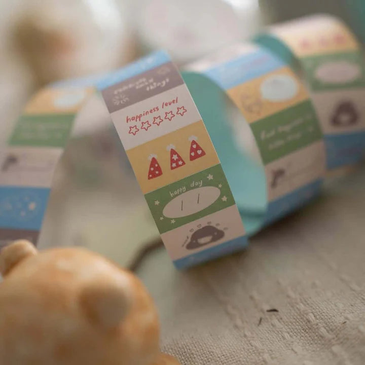 Row of pastel Mood Label Sticker Tape rolls with rating stars and mood tracker designs